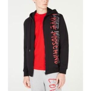 Love Moschino Mens Zip Up Hoodie Black Red Logo Sweatshirt XL M312409M3875 NWT